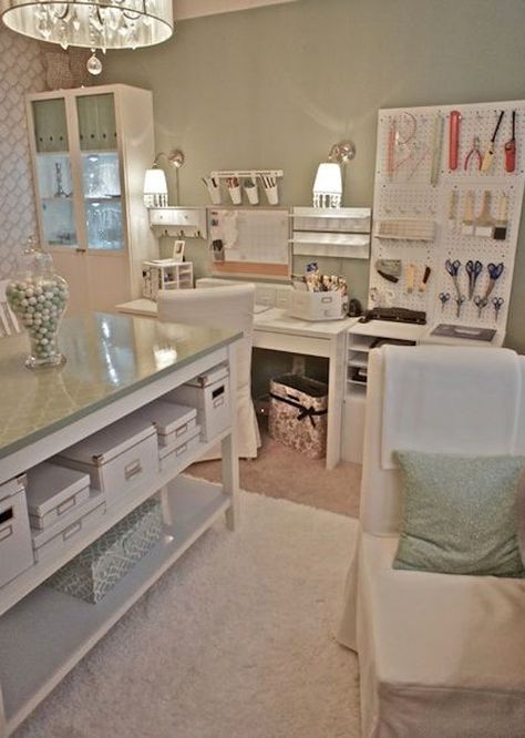 13 Amazing Craft Makeover's! Home Office Traditional, Ikea 2015, Vanity Diy, Traditional Home Office, Table Vanity, Dream Craft Room, Craft Room Design, Scrapbook Room, Makeup Table