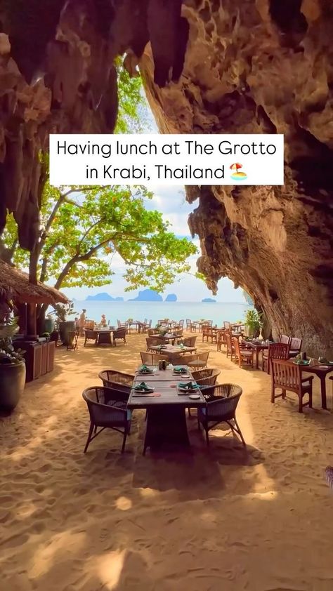 VISTA | @viajando_sem_parar having lunch at The Grotto in Krabi, Thailand 🏖️ 📸 @viajando_sem_parar 📍 @rayavadee.krabi | Instagram Krabi Island, The Grotto, Thailand Vacation, Krabi Thailand, Vintage Suitcase, Nightlife Travel, Krabi, Travel Tours, Travel Goals