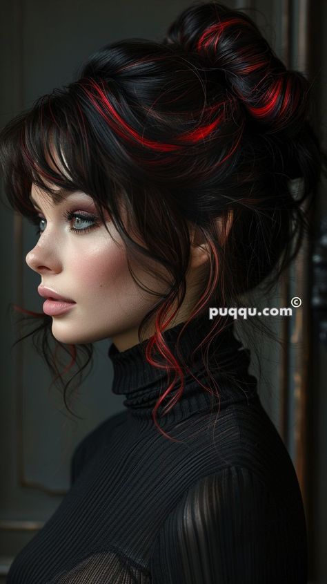 Halo Hair Colors, Black Hair With Red Highlights, Edgy Vibes, Black Red Hair, Mod Hair, Dip Dye Hair, Long Hair Tips, 2024 Color, Red Highlights