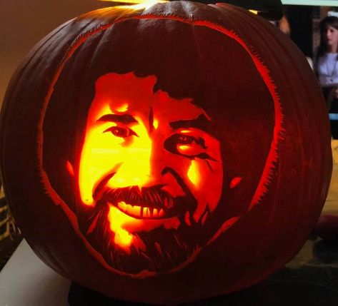 Bob Ross Bob Ross Pumpkin, Bob Ross Paintings, Pumpkin Carving Templates, Bob Ross, Paint Supplies, Pumpkin Faces, Painted Pumpkins, Pumpkin Carving, Painting Techniques