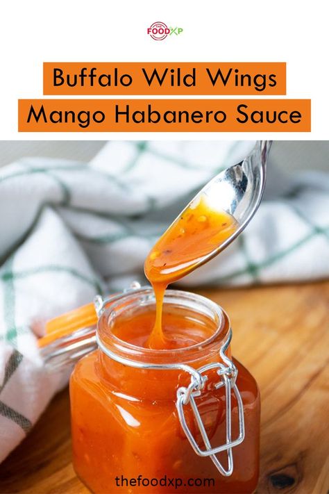 Homemade sauces are always easy and fun to make. This Buffalo Wild Wings Mango Habanero Sauce recipe is easy to make and tastes amazing. Drizzle it over chicken, fish, or veggies. Click on the link here to view the recipe on our website. #buffalowildwingsmangohabanerosauce #buffalowildwingsmangohabanerosaucerecipe #buffalowildwingsrecipes #mangohabanerosaucerecipes Mango Habanero Bbq Sauce Recipe, Mango Habanero Recipes, Mango Habanero Wing Sauce, Habanero Wing Sauce, Habanero Sauce Recipe, Buffalo Wild Wings Sauces, Habanero Recipes, Mango Habanero Sauce, Wing Sauce Recipes