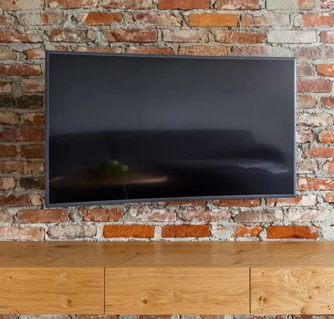 Brick Wall Tv, Brick Wall Drawing, Tv Mounted, Brick Face, Fireplace Update, Wall Cladding Panels, New House Living Room, Cement Walls, A Brick Wall