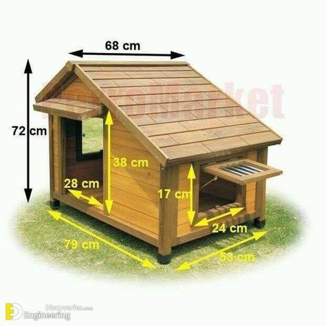 Dog House Design Idea And Dimensions - Engineering Discoveries Big Dog House, Wooden Dog House, Dog House Plans, Outdoor Dog House, Cool Dog Houses, Under The Stairs, Dog House Diy, Wooden Dog, Dog Cages