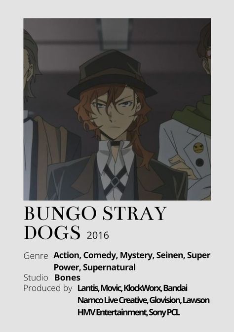 Bingo Stray Dogs, Anime Covers, Poster Information, Anime Minimalist Poster, Dog Wallpaper, Stray Dogs Anime, Stray Dogs, Minimalist Poster, Roman Empire