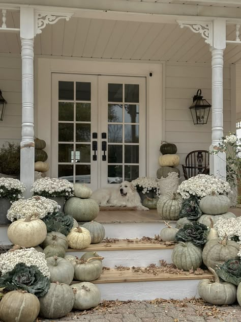 Farmhouse Fall Porch, Halloween Entry Table, Fall Cottage, Outdoor Halloween Decorations, Liz Marie, Liz Marie Blog, Porch Pumpkins, Cozy Fall Decor, Fall Front Porch Decor