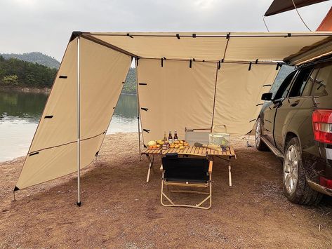 Outdoor Retractable Car Side Awning 6.6 x 8.2ft Rooftop Pull Out Tent Shelter Waterproof Windbreak Extension Canopy Overlanding Awning for SUV|RV|Jeep|Truck|Van|Car Front Extension, Outdoor Bike Storage, Overland Gear, Car Awnings, Diy Tent, Side Extension, Truck Tent, Car Tent, Tent Awning