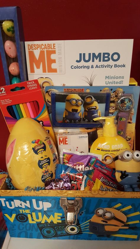 Despicable Minions Easter baskets Minion Basket, Donation Ideas, Despicable Minions, Raffle Basket, Kids Gift Baskets, Raffle Baskets, Easter Basket Ideas, Plantas Vs Zombies, Easter Gift Baskets