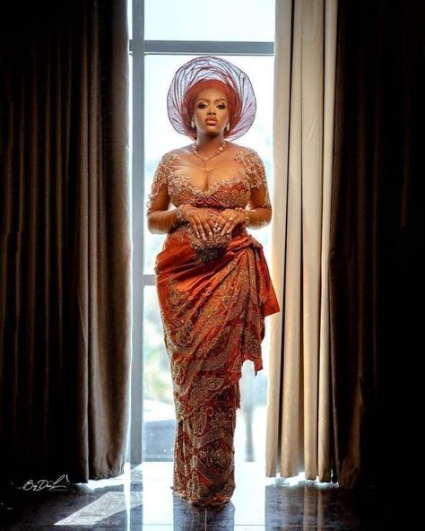 Igbankwu Attire, Orange African Dress, Nigerian Wedding Attire, Nigerian Traditional Dresses, Nigerian Wedding Dresses Traditional, George Dress, Wedding Dress For Women, Nigerian Wedding Dress, Igbo Bride