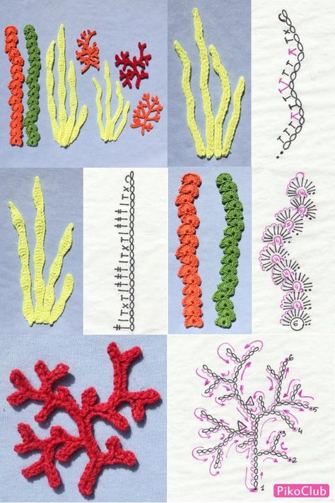 Underwater Crochet Patterns, Crochet Ocean Motifs, Crochet Coral Pattern Free, Coral Crochet Pattern Free, Crochet Coral Pattern, Coral Crochet Pattern, Crochet Seaweed Free Pattern, Seaweed Crochet, Kelp Crochet