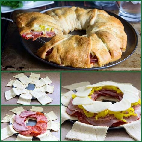 Italian Crescent Ring, Stromboli Dough, Sandwich Ring, Crescent Dinner Rolls, Pizza Ring, Italian Sandwich, Crescent Ring, Red Bell Peppers, Crescent Roll Recipes