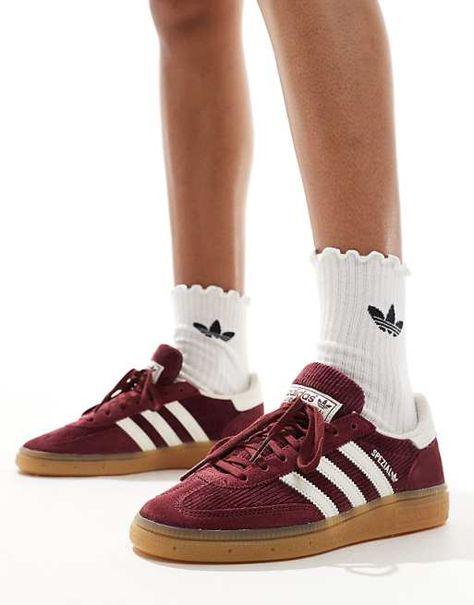 Google Image Result for https://images.asos-media.com/products/adidas-originals-handball-spezial-sneakers-in-burgundy-cord/206603972-1-burgundy?$n_640w$&wid=513&fit=constrain Nike Air Max Jordan, Handball Spezial, Baskets Adidas, Adidas Spezial, Running Trainers, Trainer Heels, Winter Party Dress, Performance Leggings, Jumpsuit Shorts Rompers