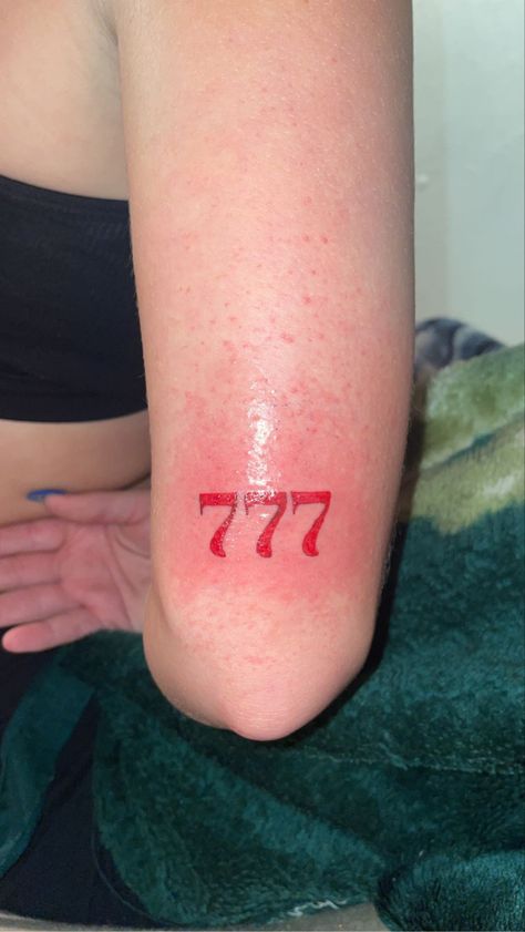 #aesthetic #777 #anglenumber #tattoo #redinktattoo #tattooideas Red 777 Tattoo, 777 Tattoo Red, 777 Tattoo, Tattoo Red, Red Ink Tattoos, Red Tattoos, Tatting, Tattoo Ideas, Tattoos