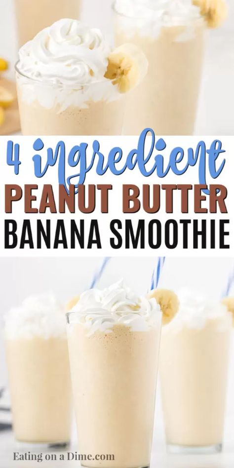 Peanut Butter Banana Smoothie Recipe, Peanutbutter Smoothie Recipes, Peanut Butter Shake, Peanut Butter Banana Smoothie, Banana Drinks, Smoothies With Almond Milk, Banana Smoothie Recipe, Peanut Butter Smoothie, Creamy Smoothies