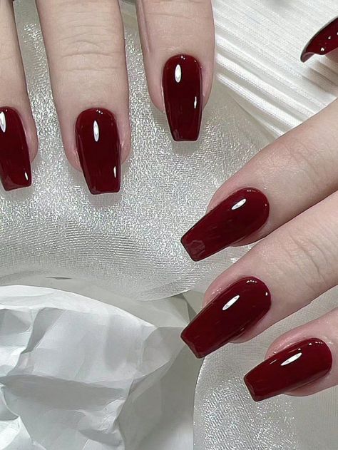 Free Returns ✓ Free Shipping✓. 24pcs Short Coffin Shape Luxury Cherry Red Nail Tips With 1pc Nail Buffer And 1pc Jelly Gel- Press On Nails at SHEIN. Red Nail Tips, Cherry Red Nail, Holo Nail Polish, Short Coffin, Coffin Shape, Gel Press, Burgundy Nails, Red Nail, Nail Buffer