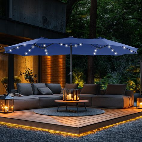 Shade your dining table and more outside with this extra-large rectangular patio umbrella. This umbrella opens easily with a crank, and the set includes the umbrella base for easy use out of the box. Patio Table With Umbrella, Patio Repair, Patio Umbrella Lights, Unique Patios, Rectangular Patio Umbrella, Patio Seating Area, Cantilever Patio Umbrella, Offset Patio Umbrella, Outdoor Aesthetic