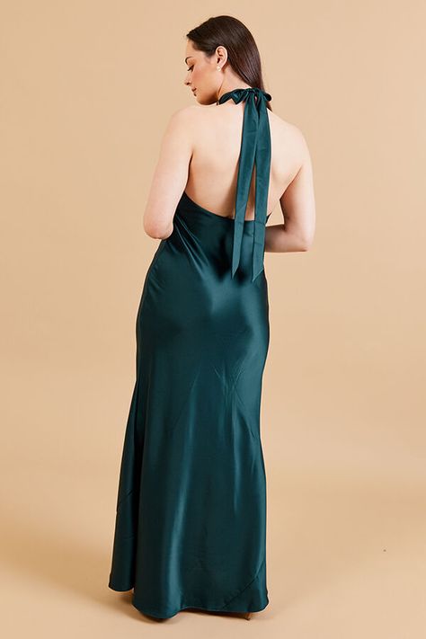 Emerald Bridesmaid Dress, Forest Green Bridesmaid Dresses, Emerald Bridesmaid, Monica Dress, Charlotte York, Emerald Bridesmaid Dresses, Satin Gowns, Halter Bridesmaid Dress, Birdy Grey