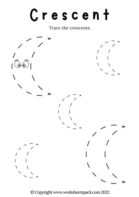 Free Crescent Tracing Worksheet PDF - worksheetspack Crescent Worksheets For Preschool, Crescent Shape Activities For Preschool, Letter O Worksheet, Kindergarten Animals, Pattern Worksheets For Kindergarten, Preschool Letter Crafts, Shape Tracing, Shape Worksheets For Preschool, Worksheet For Kindergarten