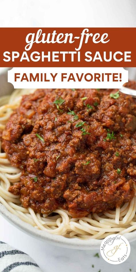 Gluten Free Spaghetti Sauce, Meaningful Eats, Gluten Free Sauces, Gluten Free Lasagna, Gluten Free Spaghetti, Gluten Free Main Dishes, Homemade Spaghetti Sauce, Gluten Free Noodles, Gluten Free Brownies