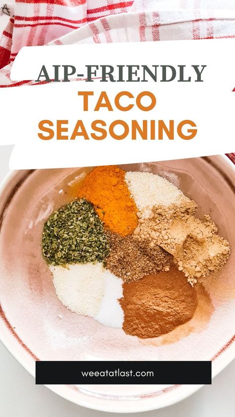 AIP Taco Seasoning Aip Taco Sauce, Aip Taco Soup, Aip Chicken Tacos, Aip Seasoning Recipes, Aip Steak Seasoning, Nightshade Free Taco Seasoning, Aip Taco Seasoning, Aip Tacos, Aip Seasoning