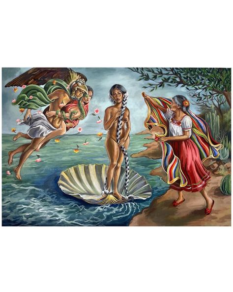 🇲🇽🐚 Painting Final for my artistic media class <3, Painted using Egg tempera techniques, a fun recreation of Botticelli’s “The birth of Venus”. The Birth Of Venus Painting, Birth Of Venus Art, Birth Of Venus Painting, Venus Painting, Venus Art, Vienna Secession, Birth Of Venus, Egg Tempera, Mexican Art