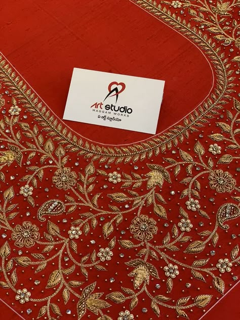 Red Blouse Design, Books Embroidery, Embroidery Books, Mirror Work Blouse Design, Latest Bridal Blouse Designs, Latest Blouse Designs Pattern, Maggam Work Designs, Traditional Blouse Designs, Latest Model Blouse Designs