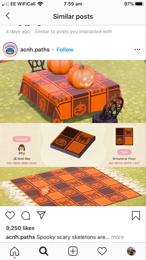 Halloween Animal Crossing Island, Acnh Henry Yard, Acnh Haunted House Code, Anch Fall Codes, Acnh Halloween Builds, Animal Crossing Halloween Ideas, Halloween Animal Crossing Codes, Acnh Autumn Blanket Code, Codes Acnh