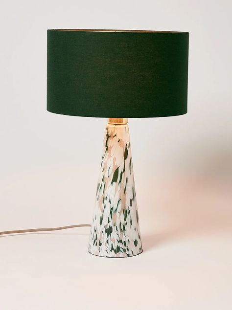 Green Glass Table, Glass Bedside Table Lamps, Green Lamp Shade, Lamp Large, Green Lamp, Large Table Lamps, Vase Lamp, Glass Desk, Cool Tables