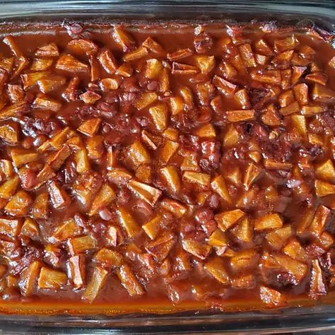 Apple Baked Beans Recipe | Allrecipes Baked Beans With Apples, Apple Baked Beans Recipe, Apple Baked Beans, Baked Beans With Apples And Bacon, Apple Pie Baked Beans, Rootbeer Baked Beans Recipe, Baked Beans With Molasses And Bacon, Bush’s Baked Beans Recipes, Apple Pork