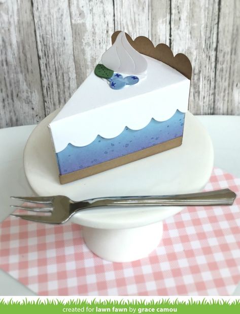 Lawn Fawn Intro: Cake Slice Box Pie Add-On, Plan on It: School, Magnetic Storage Cards + A Giveaway! - Lawn Fawn Fawn Cake, Bakery Party, Cake Slice Boxes, Blueberry Cream Pies, Treat Containers, Pie Box, Cake Paper, Peach Cake, Lawn Fawn Stamps