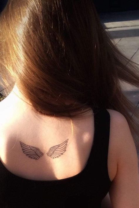 Tattoo Angel Wings, Unsainted Series, Angel Wings Tattoo On Back, Eden Rain, Blue Tattoos, Goth Ideas, Fire God, Pink Tattoo, Cute Tats