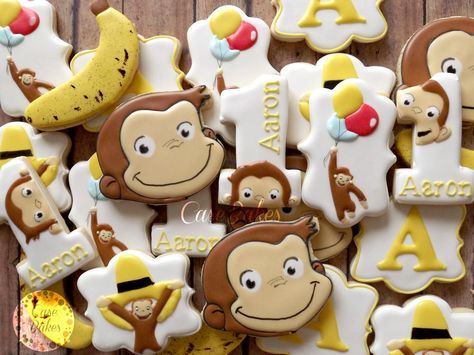 Curious George 1st Birthday, Curious George Cakes, Curious George Birthday Party, Monkey Banana, Curious George Party, Curious George Birthday, Amazing Cookies, Baby Theme, Monkey Birthday