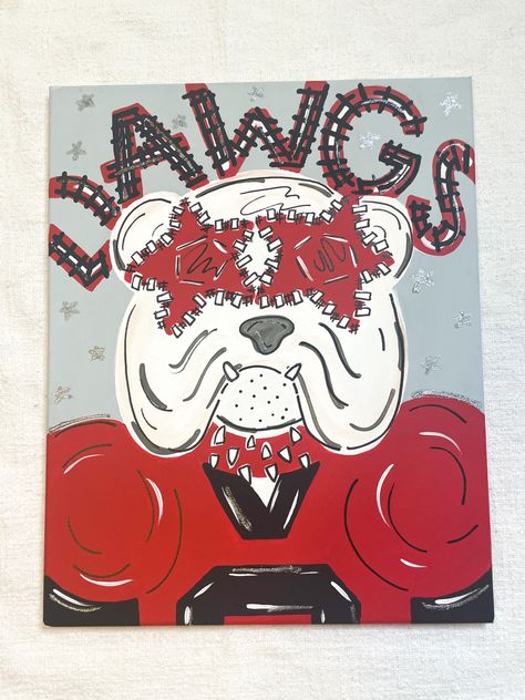 Preppy Painting Uga, Bulldog Paintings On Canvas, Georgia Bulldog Painting Easy, Georgia Bulldogs Painting, Charcuterie Painting, Uga Wallpapers, College Canvas Art, Preppy Paintings, School Graffiti