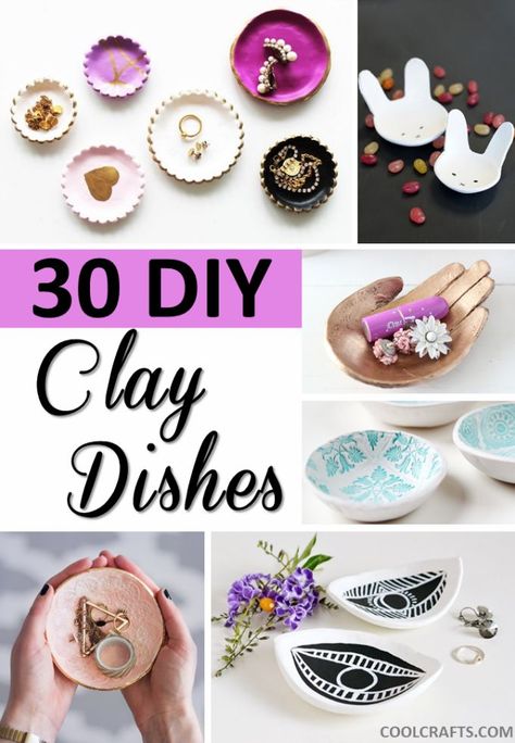 Love making clay dishes? Here are 30 different DIY projects you can try to create yourself. Diy Jewellery Dish, Clay Dishes, Types Of Clay, Diy Fimo, Making Clay, Air Dry Clay Projects, Mason Jar Diy, Diy Clay Crafts, Polymer Clay Projects