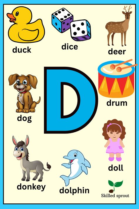 Watch out the video for Alphabet words from A to D. Alphabet Dates From A To Z, Letter D Words, Classroom Management Songs, Reading Response Worksheets, D Alphabet, Sense Organs, Letter D Crafts, Alphabet Flash Cards Printable, Learn Abc