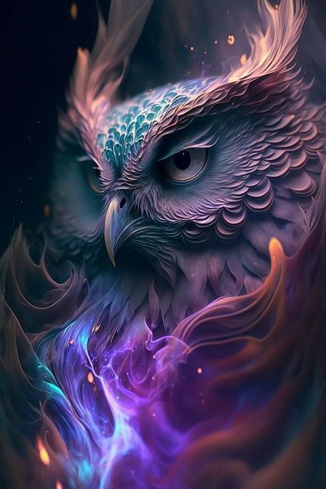 Cool Owl Wallpaper, Fantasy Owl Art, Owl Spirit Animal Art, Cosmic Owl, Colorful Owl Tattoo, Barn Owl Tattoo, Owl And Moon, Owl Background, Moon Goddess Art