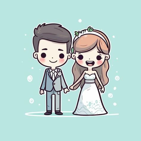 Chibi Mascot, Marriage Cartoon, Kawaii Wedding, Cute Bride, Vector Cartoon, Chibi Drawings, Cartoon Style, A Cartoon, Cute Kawaii