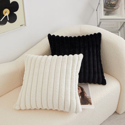 Cotton VelvetINSERTS OPTION» 20x20 inches, pack of 1 throw pillows covers (With Insert)PREMIUM MATERIAL» The square throw pillowcases are soft, durable on both sides. Super comfortable, skin-friendly, and wear-resistant. | Mercer41 Pack Of 2 Throw Pillows 18"x18" Combo 20.0 x 20.0 x 4.0 in | C110298764 | Wayfair Canada Basement Vibes, Black And White Room Decor, Black And White Throw Pillows, Black Decorative Pillows, Throw Pillows Covers, Bedroom Transformation, Cottagecore Living, White Uniform, Neutral Throw Pillows