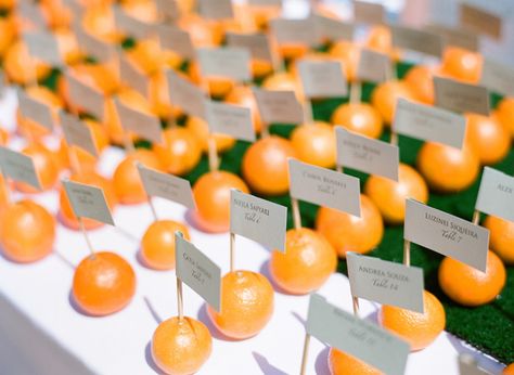 Orange Themed Wedding, Tangerine Wedding, Orange And Pink Wedding, Clementine Orange, Place Card Ideas, Orange Wedding Colors, Citrus Wedding, Mediterranean Wedding, Orange Table