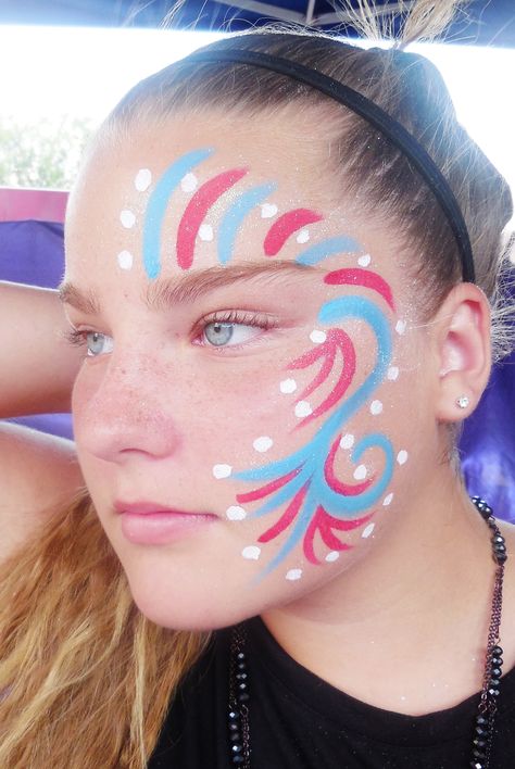 4th Of July Body Art, 4 Of July Face Paint Easy, Red White And Blue Face Paint Ideas, 4th Of July Body Painting, Football Face Paint High School, Gameday Face Paint, Red White And Blue Face Paint, Fourth Of July Face Paint, School Spirit Face Paint