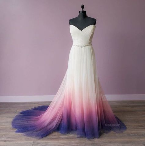 Wedding Dresses Blue Ombre, Dip Dye Wedding Dress, Dye Wedding Dress, Long Chiffon Evening Dress, Vineyard Wedding Dress, Ombre Wedding Dress, Floral Wedding Gown, Blue White Weddings, Purple Wedding Dress