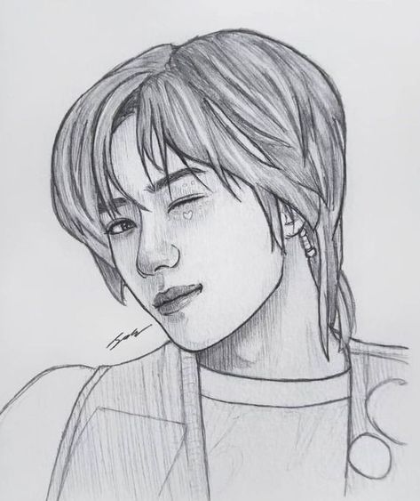 Txt Beomgyu Drawing, Beomgyu Drawing Pencil, Txt Drawings Pencil, Beomgyu Sketch, Beomgyu Drawing, Txt Drawings, Pop Drawing, Practice Sketching, Pencil Drawings Easy