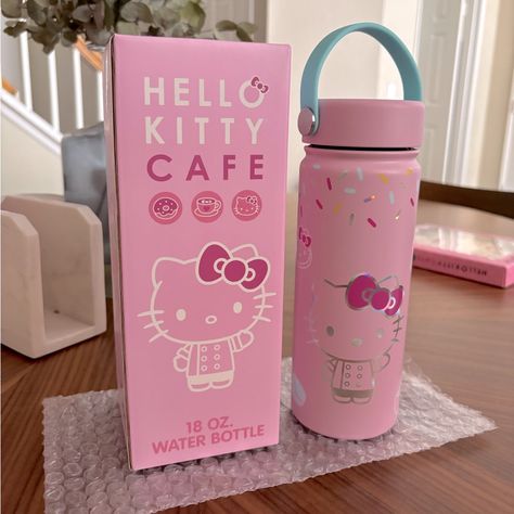 New Collection Of The Hello Kitty Cafe Water Bottle, Insulated 18 Oz For Cold Or Hot Beverages. Hello Kitty Things To Buy, Hello Kitty Kitchen, Makeup Stickers, College Supplies, Kitty Cafe, Candle Pedestal, Hello Kitty Crafts, Cute Water Bottles, Fun Crafts To Do