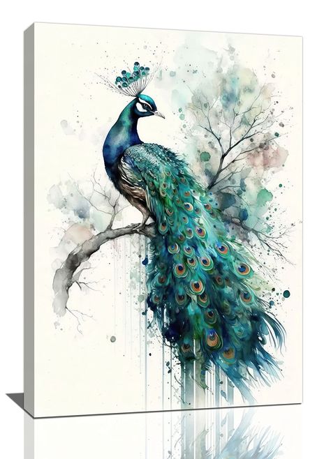 PRICES MAY VARY. 【Unique Wall Decor】This eye-catching Watercolor Peacock theme canvas wall art make it an ideal decorating choice for a variety of spaces which add character and uniqueness to your home. 【Durable Canvas Wall Art】Made of premium waterproof canvas, use eco-friendly ink and high-definition printing. Fading Resistant. Easy for cleaning and maintaining. 【Ready To Hang】Each canvas prints come professionally gallery-wrapped on solid wood frame, equipped with nail and metal hook mounted Watercolor Peacock, Peacock Canvas, Peacock Pictures, Peacock Wall Art, 수채화 그림, Wall Decor Pictures, Frames For Canvas Paintings, Bird Prints, Wall Art Canvas Prints