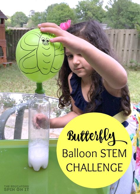 Create this adroable Butterfly Science Activity with your child but taking the Butterfly Balloon STEM Challenge for Kids Butterfly Science Activities, Science Activities For Preschoolers, Caterpillar To Butterfly, Butterfly Balloon, Hungry Caterpillar Activities, Butterfly Science, Insects Preschool, Butterflies Activities, Bugs Preschool