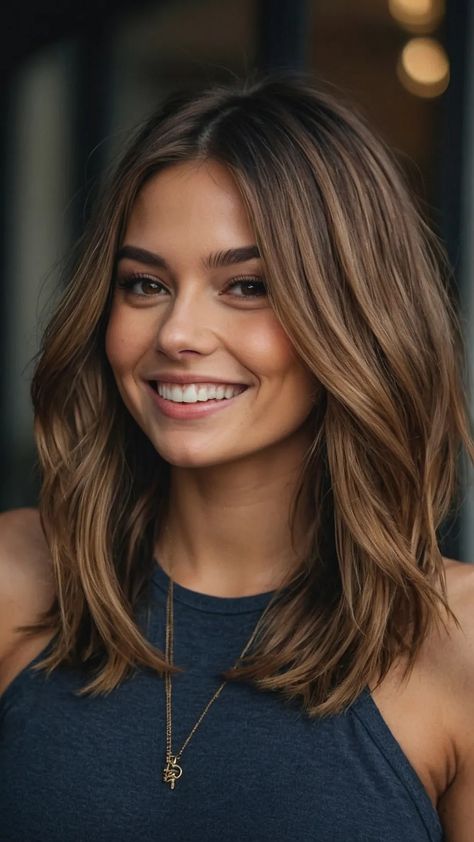 Mom Haircuts, Rambut Brunette, Mom Hairstyles, Round Face Haircuts, Haircut For Thick Hair, Medium Hair Cuts, Shoulder Length Hair, Brunette Hair, Length Hair