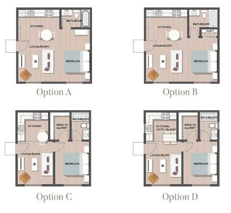 Floor Plans For Garage Apartments, Small Dwelling Architecture, Studio Floorplan Layout, Studio Apartment House Plans, Efficiency Apartment Floor Plans, Single Unit Apartment Plan, 1 Bed Floor Plans, Studio Apt Layout, Garage To Apartment Conversion Ideas