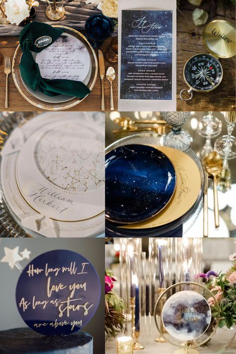 Acotar Wedding Theme, Astral Wedding, Space Wedding Theme, Starfall Wedding, Acotar Wedding, Space Themed Wedding, Planetarium Wedding, Wedding Entrees, Starry Night Theme