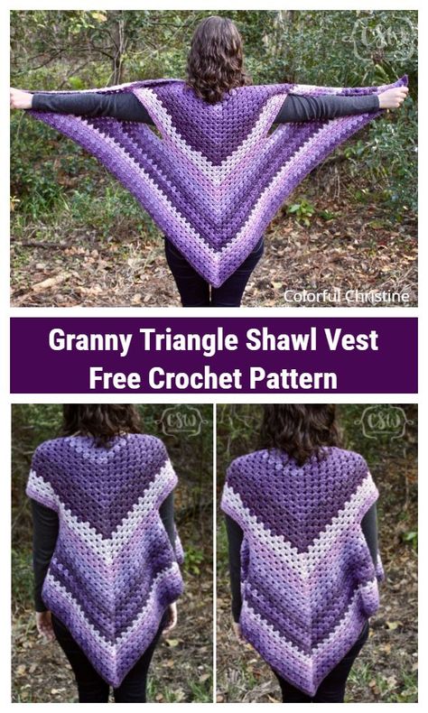 Granny Triangle, Crochet Triangle Shawl Pattern, Granny Square Haken, Crochet Poncho Free Pattern, Poncho Crochet, شال كروشيه, Keychain Crochet, Triangle Shawl, Crochet Shawl Pattern Free