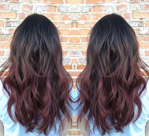 Dark Red Tips On Brown Hair, Dark Red Ends On Brown Hair, Burgundy Hair Tips, Cherry Red Ombre Hair, End Of Hair Dyed, Cherry Ombre Hair, Dark Brown To Red Ombre, Cherry Red Highlights In Brown Hair, Black To Red Ombre Hair