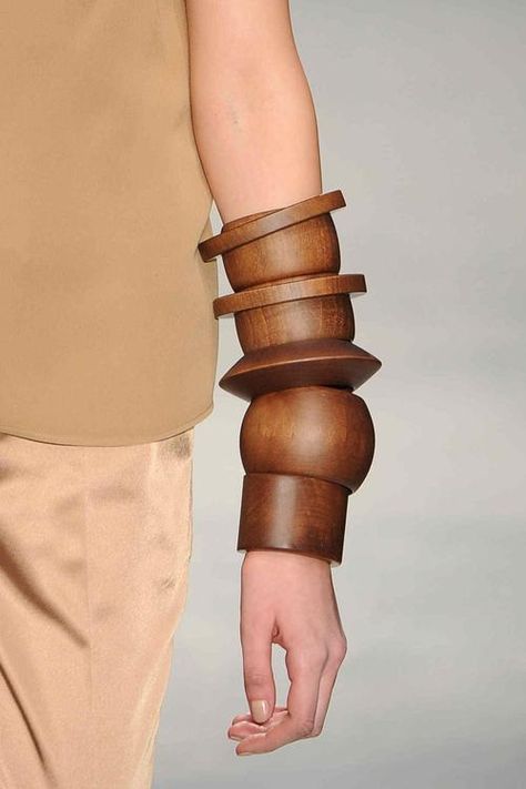 Chunky wooden bangles hint at tribal influences at #VeroniqueBranquinho #PFW Wooden Bracelets, Veronique Branquinho, Wooden Bangle, Wooden Bracelet, Wood Bracelet, Wood Jewellery, Wooden Jewelry, Schmuck Design, Arm Candy